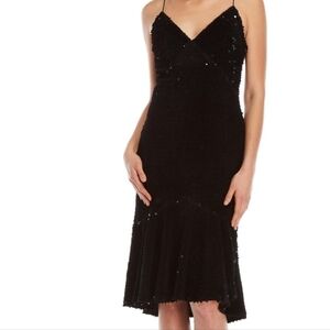 NEW! VERA WANG Black Velvet Sequin Spaghetti Strap Dress 8.